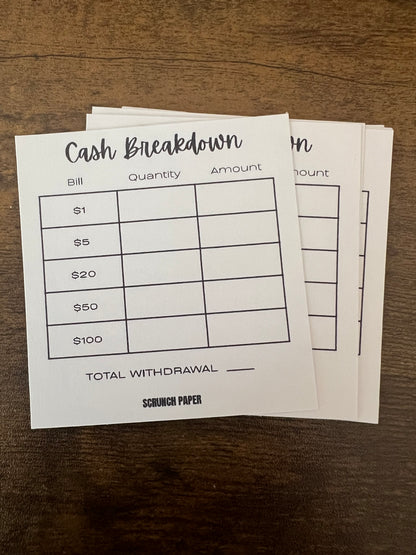 Cash Breakdown teller slips